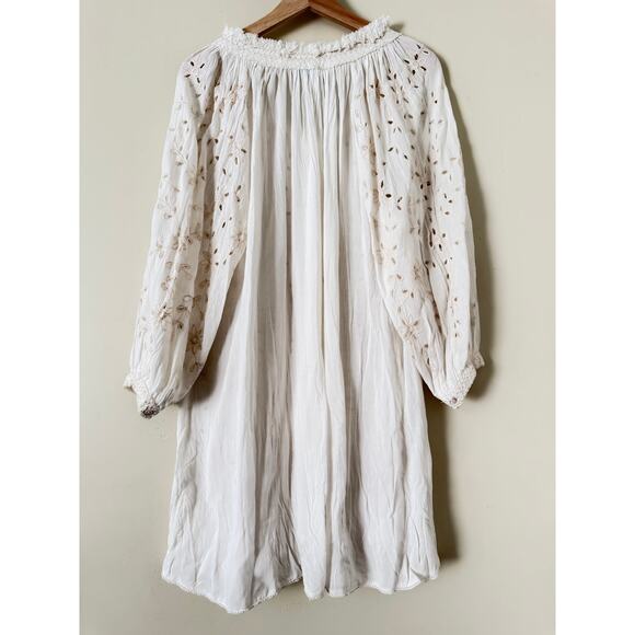 Sundance Catalog Eyelet Flowy White Dress Tassel Boho Poet Sleeve Romantic M - Picture 3 of 6